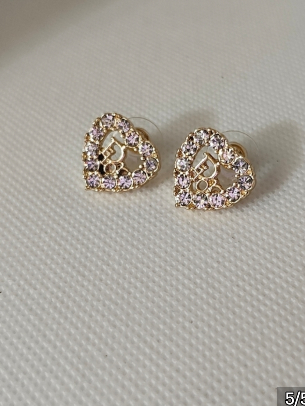 Gold Heart Crystal Stud Earrings with Clear Stones